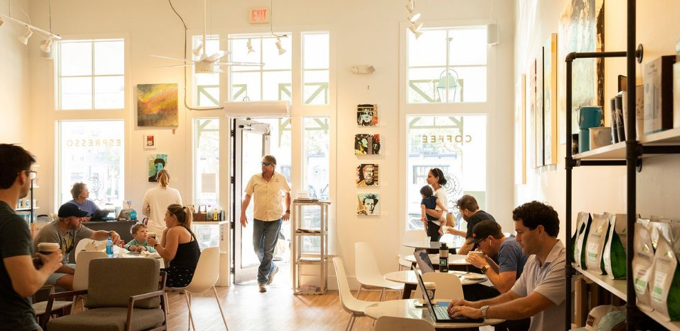 This guide to Florida coffee recommends a visit to Amavida Coffee in Rosemary Beach.