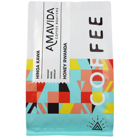 12 oz bag of Honey processed Rwandan coffee produced by Hinga Kawa. Roasted by Amavida Coffee Roasters.