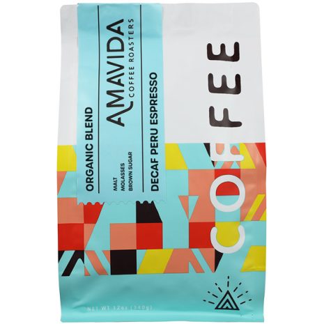 12 oz bag of Amavida Coffee Roasters organic Peruvian Decaf Espresso