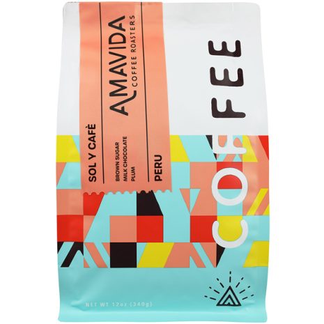 12 oz bag of Amavida Coffee Roaster's Peruvian Coffee from Organic producers Sol Y Cafe.